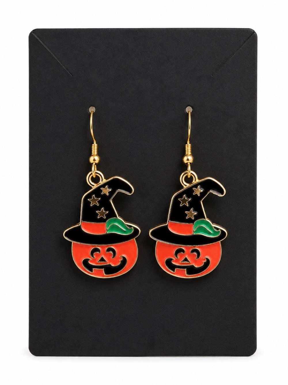 Halloween Pumpkin Witch Hat Dangle Earrings - Orange & Black